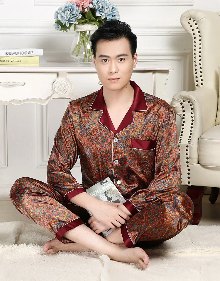 Mens Designer Pajamas for Men Nightwear Long Sleeve Sleep Tops Trousers Thin Ice Silk Pajamas Men Sleepwear Set Pijama Set