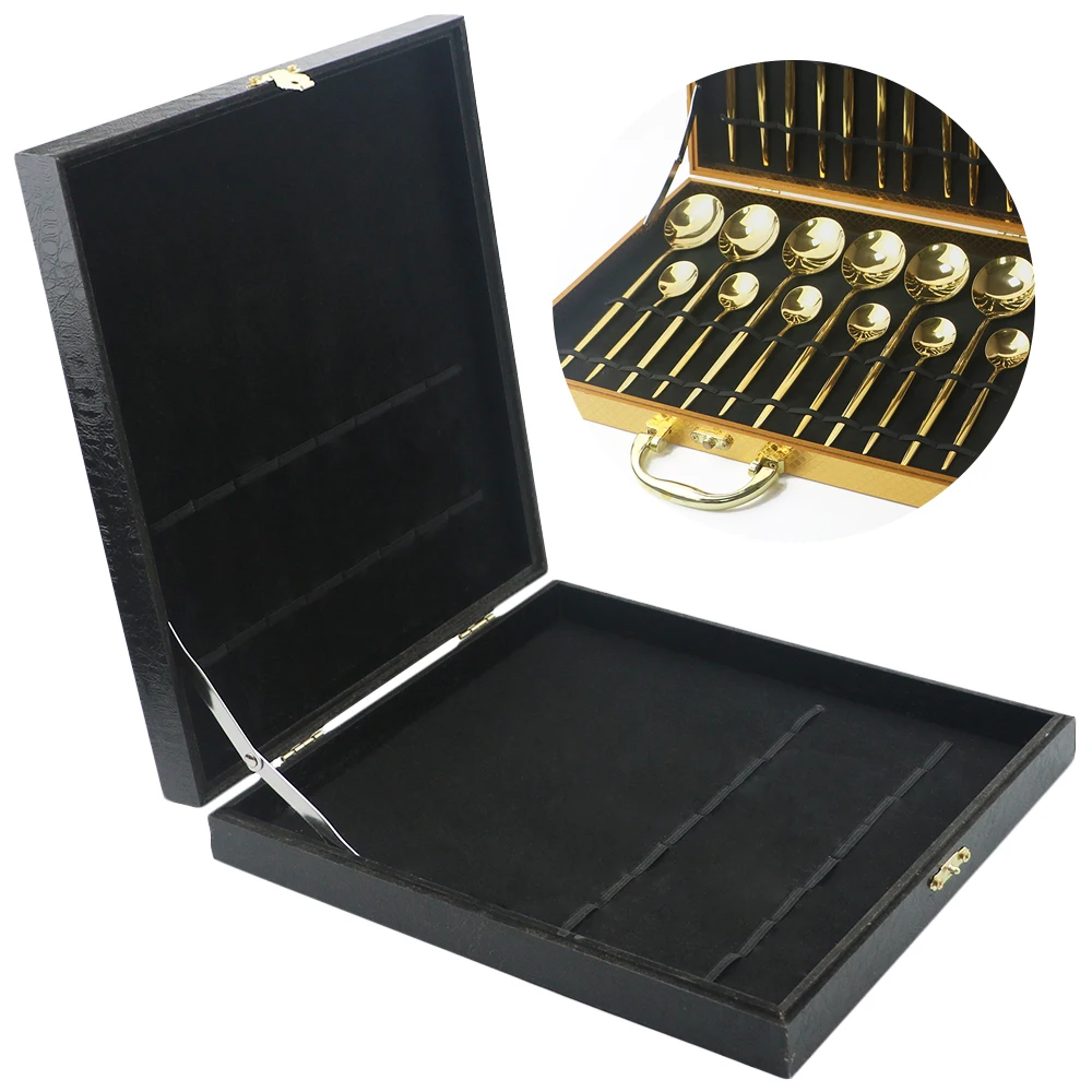 Tableware Box For 16/24 Pcs Dinnerware Set Antioxidative Wooden Gift Box Cutlery Collection Case Gold Black Silver Storage