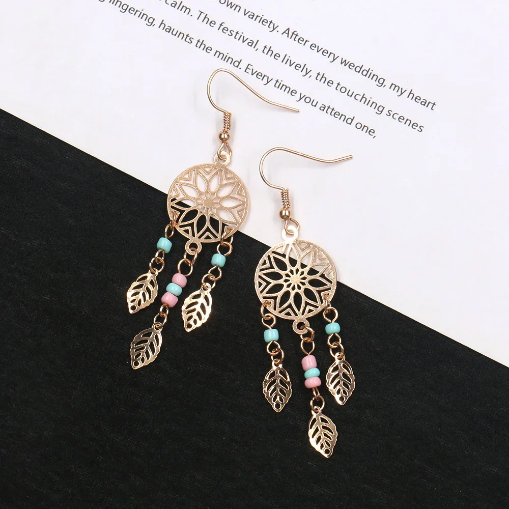 

Europe And America Fashion Popular Ear Stud Geometry Circle Hollow out Leaves Alloy Pendant Decorative Pattern Earrings Ear Stud