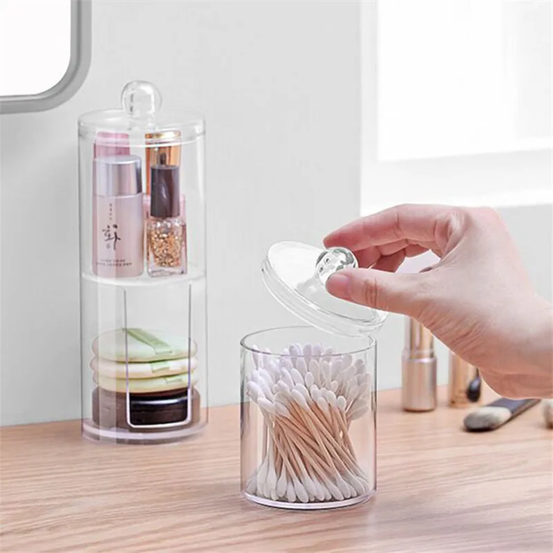 

Makeup Organizer Acrylic Round Cotton Swabs Container Cosmetic Cotton Pad Jewelry Storage Box Holder Skincare Desktop Swab Case