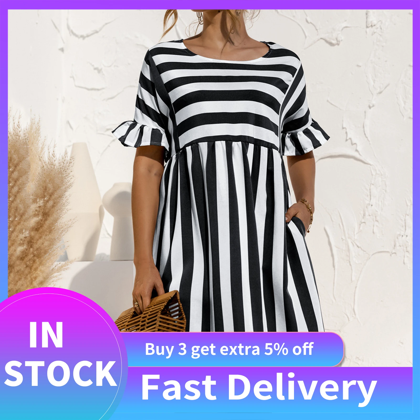 Striped pocket mini dress Clearance