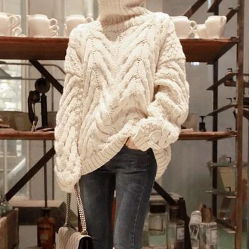 Suzhan вязаный свитер с высоким воротником пуловер женский длинный рукав пуловеры Женские базовые свитера женские вязаные топы Femme симпатичный стиль