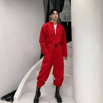 

Homens de alta rua hip hop casual macacão carga calça masculina streetwear macacão palco dança roupas macacão harem calças