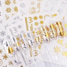 16 шт., золотая, серебряная наклейка на воду, Рождественская наклейка для ногтей, набор, дизайн снежинки, фольга для ногтей, переводная наклейка для маникюра, SASTZ-YA для ногтей