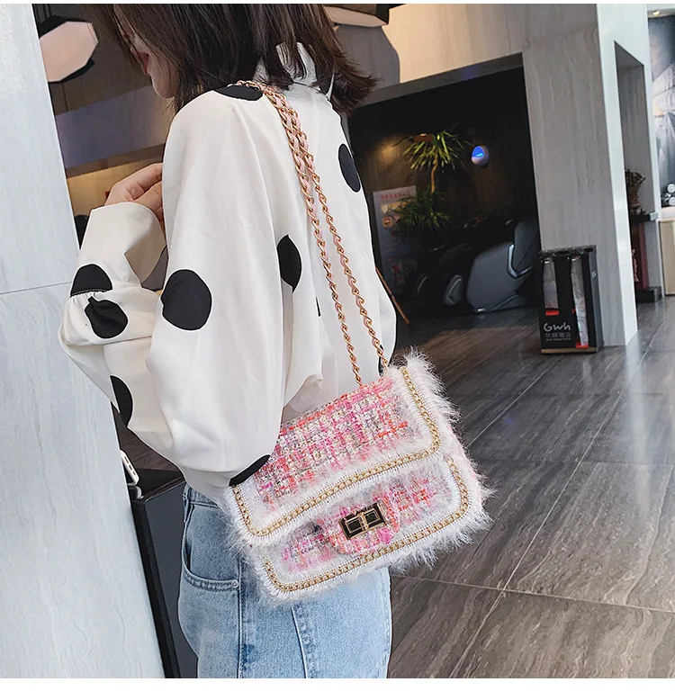 2019 Winter Top Brand Luxury Design Handbag Purse for Women Classic Tweed Flap Shoulder Bag Ladies Wool Plaid Mini Crossbody Bag (6)