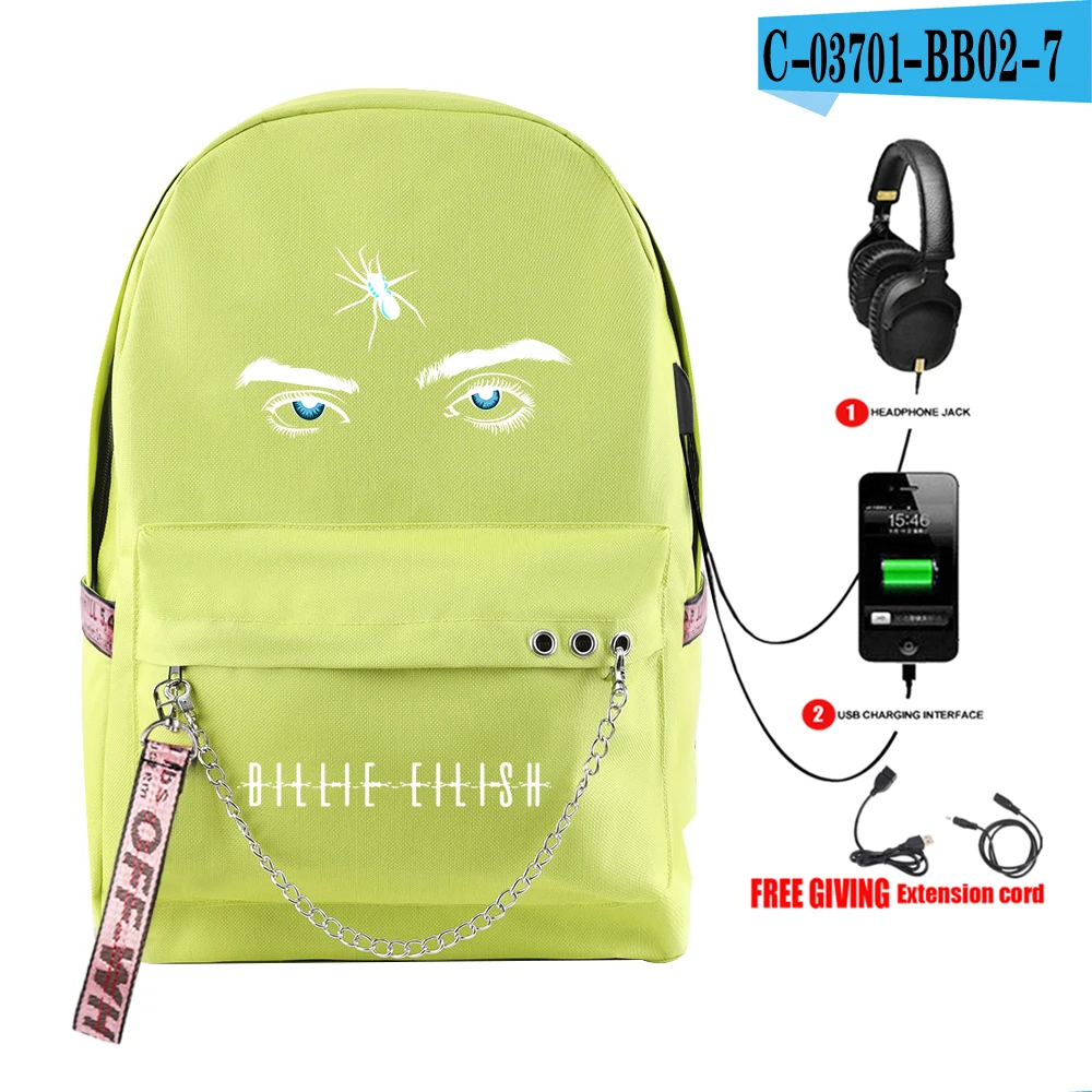 Billie Eilish print New vogue Backpack Teenager Boy/girl School Bags Waterproof Oxford USB Charger Women/Men Backpack School Bag - Цвет: picture color