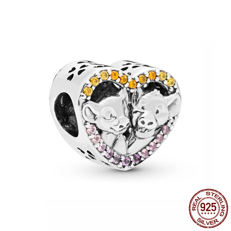 

2019 New Arrival 925 Sterling Silver Beads The Lion King, Sparkling Simba And Nala Heart Charms fit Original Pandora Bracelets