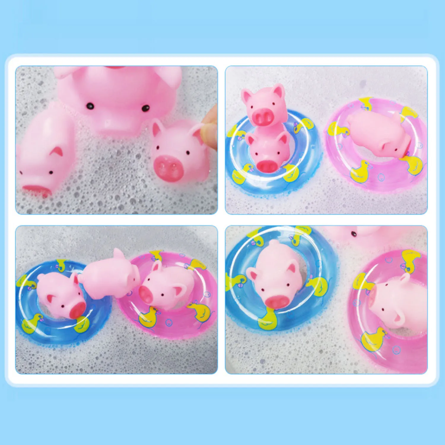 10 шт. милые Мультяшные розовые резиновые поросята, плавающие в воде, игрушки для купания, сжимающие звук, пищащие игрушки с 2 шт. мини-плавающие кольца, детские игрушки для купания