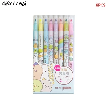 

8 Pcs Double-end Erasable Highlighters Cute Animal Fluorescent Pen Color Markers Office School Supply Kids Students Gift