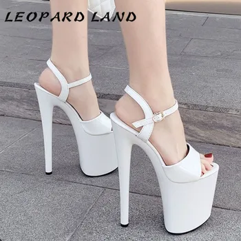 

LEOPARD LAND 2020 Women Fish Toe Black White Sexy Super High Heels Sandals Model T Station 20CM Stage Catwalk Sandals JXQ