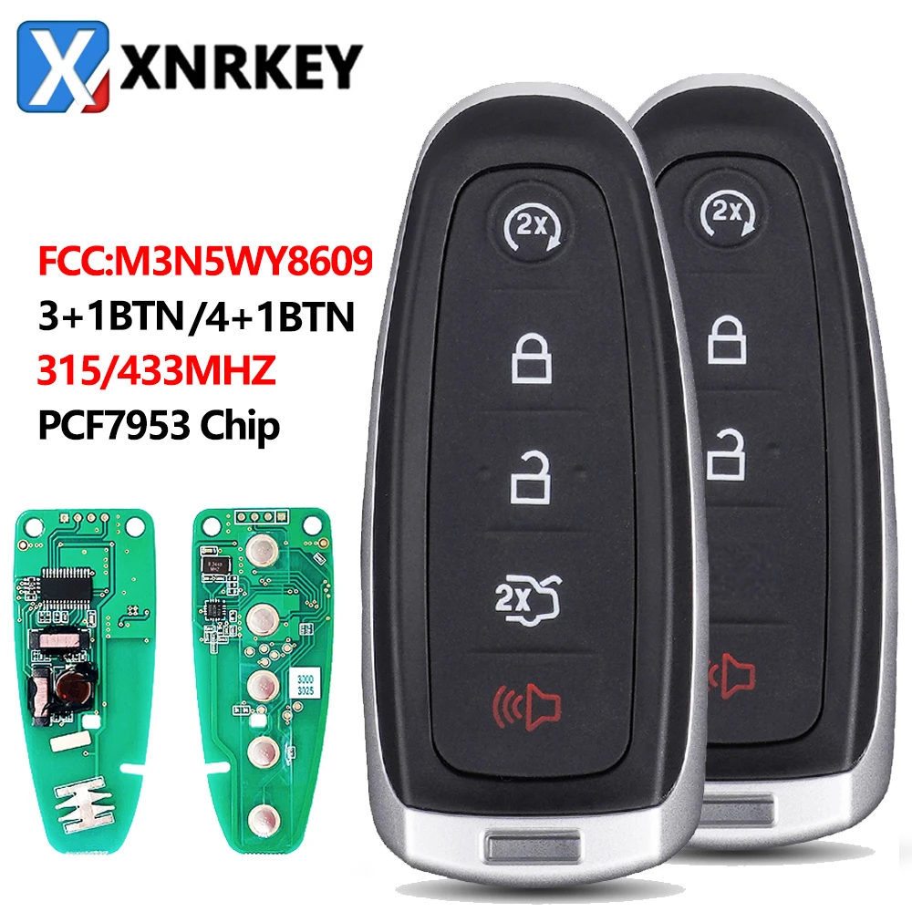 XNRKEY 3+1/4+1 Button Car Remote Key PCF7953 Chip 315/433Mhz ​FCC M3N5WY8609 for Ford Explorer Edge Flex C-max Taurus Car Key