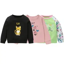 Осенние свитера для маленьких детей; хлопковая теплая одежда для отдыха с длинными рукавами и круглым вырезом в Корейском стиле для маленьких девочек; милая весенняя одежда с принтом животных