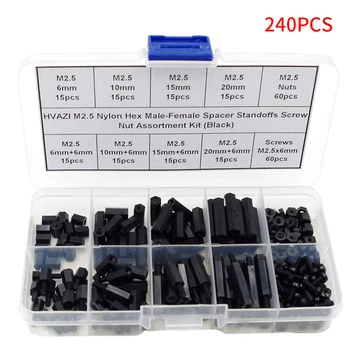 

240 Pcs Durable .5 Nylon Fastening Parts Tools With Nuts Combination Multifunctional Repair Solid Hex Spacer Screw Set