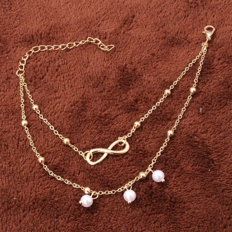

New Fashion Foot Chain Jewelry Gold Silver Summer Beach Anklets Infinity Pearl Layered Ankle Bracelets Women