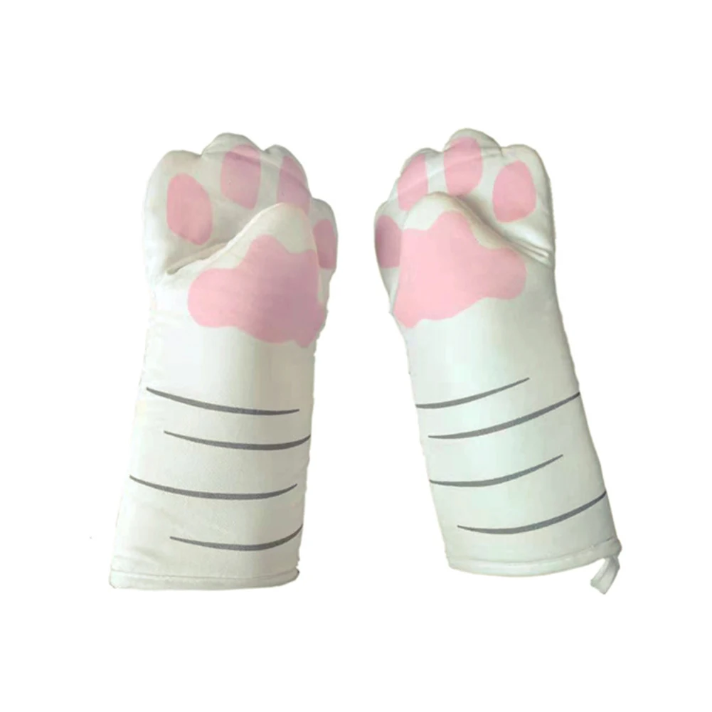 3D Cartoon Cat Paws Oven Mitts Long Cotton Baking Insulation Microwave Heat Resistant Non-slip Gloves Animal 1PC Gloves Mittens