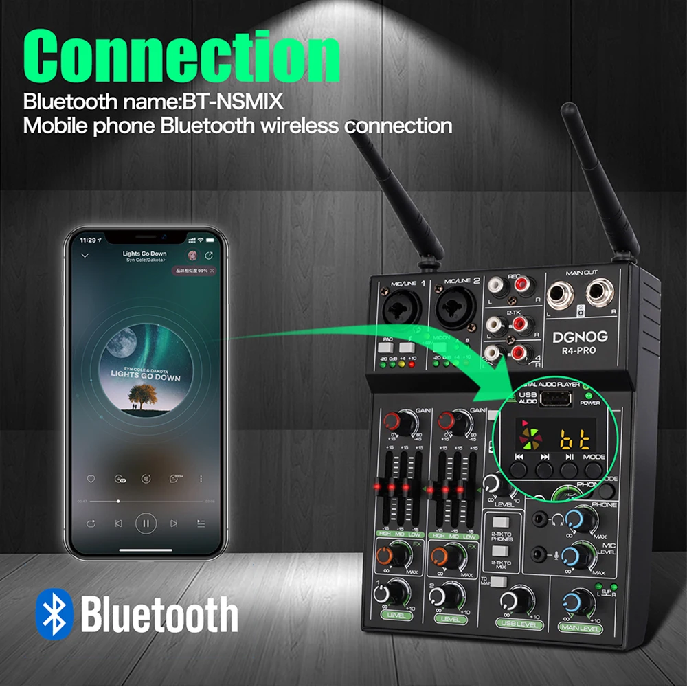 Misturador de Áudio com Microfone sem Fio Misturadores com Bluetooth Mistura para Karaoke Canais Estúdio Rec dj Console 4 Usb Som - Image 3