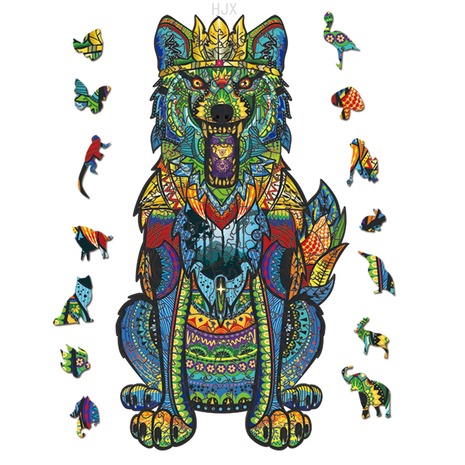 Wood Toys Wolf King Art Picture Jigsaw Puzzle for Kids Animal Wooden Puzzles Learning Educational Toy Boys Girls Children Adults