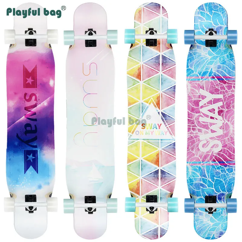 Playful Bag Maple long skateboard Four wheels longboard Flashing wheel Durable skateboard for teenagers adult Street toys AMA34