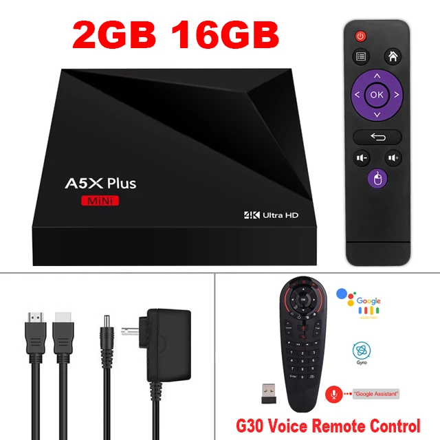 2G16G-G30 Voice RC Android 9,0 Smart tv BOX A5X Plus мини домашний медиа плеер 2G 16G 2,4G wifi 10-100M LAN 4K ULTRA HD телеприставка USB 3,0 Отт плеер - Цвет: 2G16G-G30 Voice RC