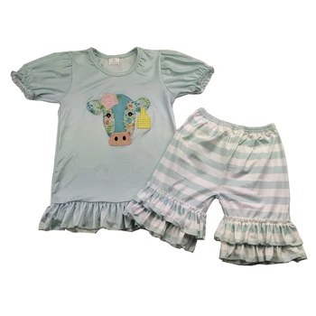 

kids girl farm clothing set animal cow printed milk silk shorts set cute children clothes
