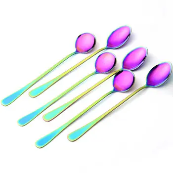 

OOTDTY 6pcs Stainless Steel Long Handle Coffee Tea Spoons Scoop Bar Drink Cocktail Home
