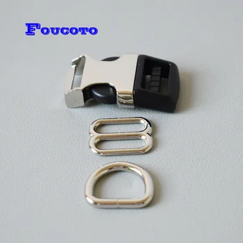

10 sets DIY sewing accessories 20mm metal D rings release buckle slider adjuster side clasp buckles hardware dog collar pacacord
