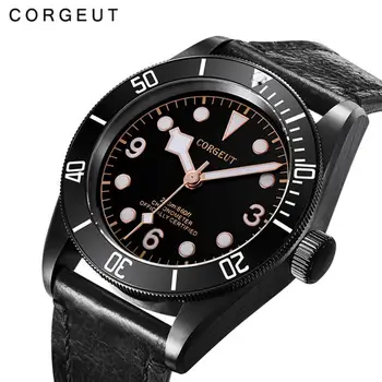 

Corgeut 41mm Automatic Mechanical Watch Men Luxury Brand Sapphire Glass PVD Case Military Sport Diver Clock Leather WristWatch