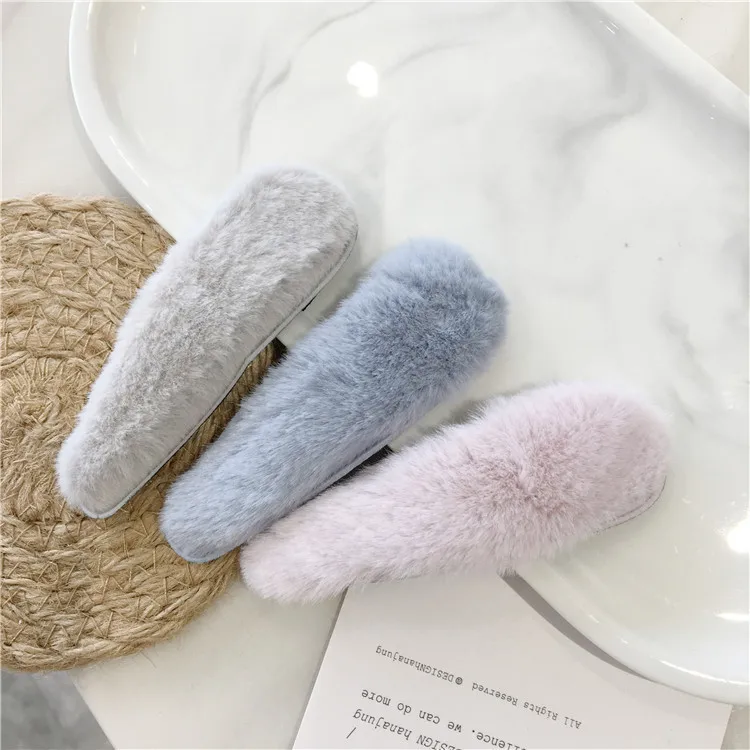 

Furry Barrettes Women's Chic2018 South Korea Autumn Imitation Rabbit Fur BB Clip Bang Clip Headband Online Celebrity INS Hair Ac