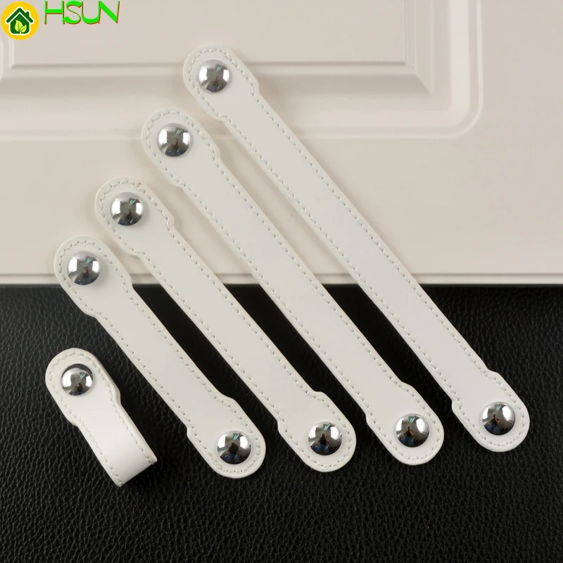

3.75'' 5'' 6.3'' 7.56'' Leather Dresser Handle White Silver Drawer Knob Pulls Door Handles Kitchen Cabinet Handles Knob Pulls