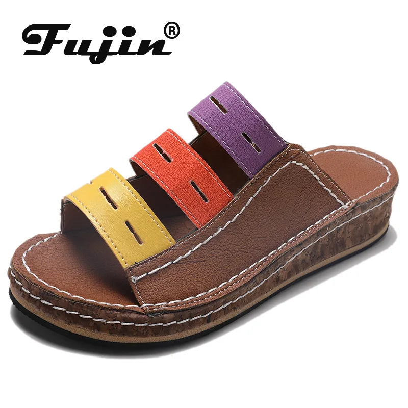 

fujin Simple Chanclas Elastic Fabric Slippers Women High Heel Beach Flip Flops Summer Platform Sandals Zapatos Mujer Lady