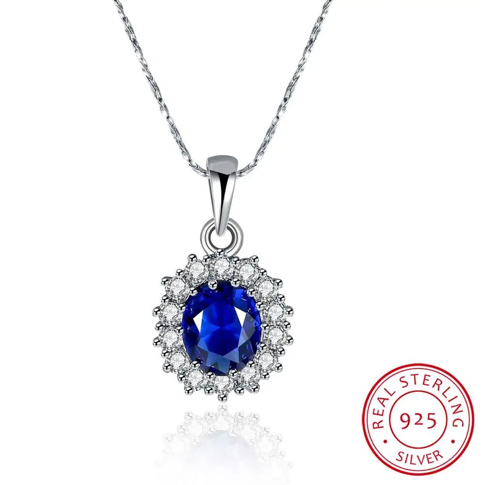 Pendant Necklace Silver Necklace Silver Pendant Silver Necklace Charms Elegant Oval Princess Diana William Sapphire Pendant Necklace for Women 925 Sterling Silver Charms