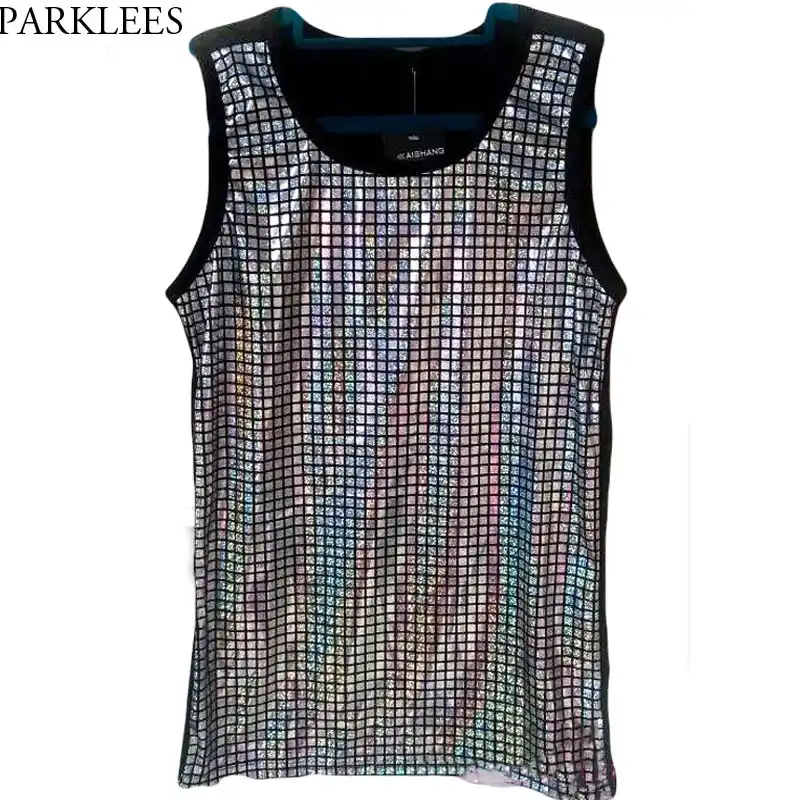 silver sequin sleeveless top