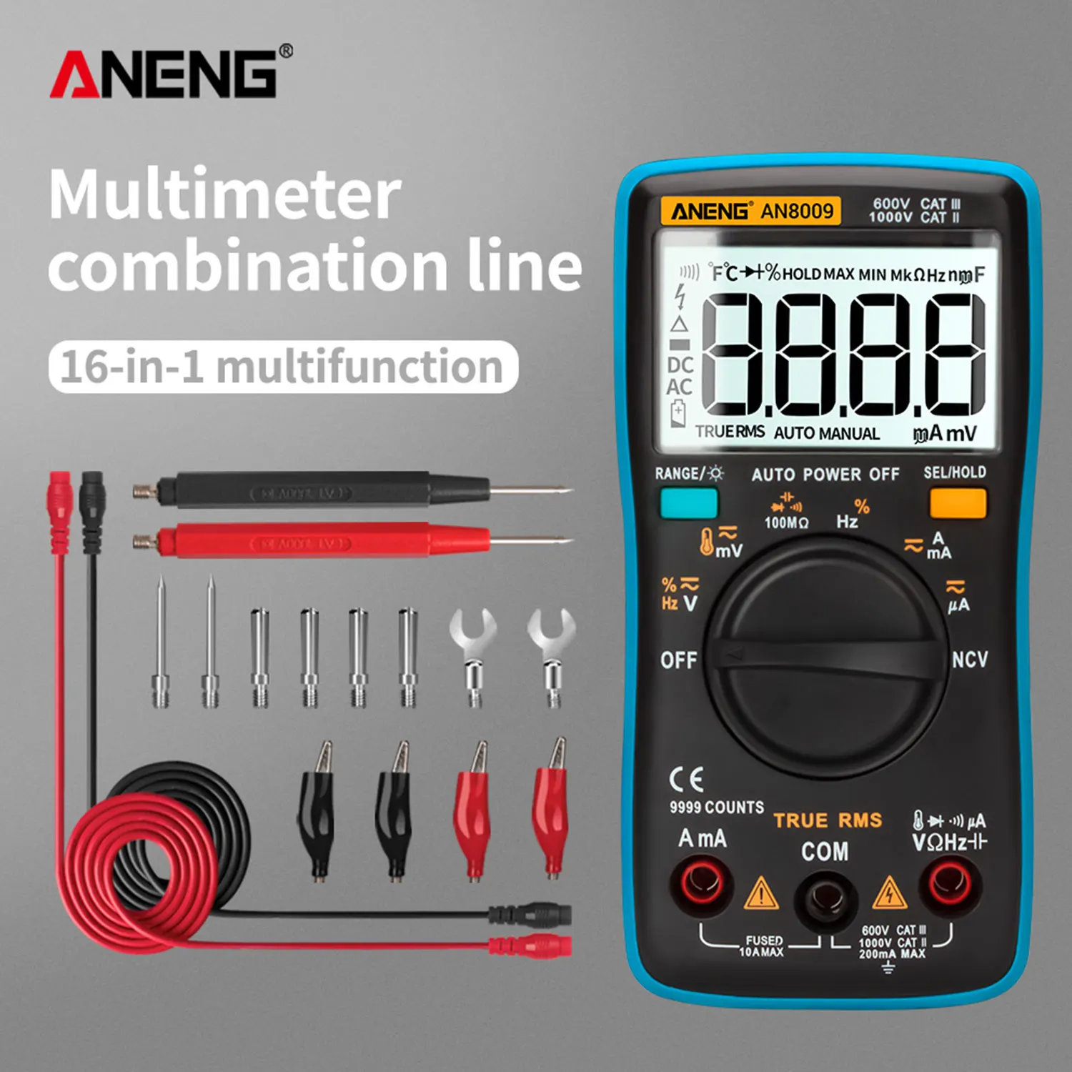 ANENG AN8009 Digital Multimeter 9999 counts True-RMS AC/DC Voltmeter Transistor Testers High/standard version Auto Range Tester |