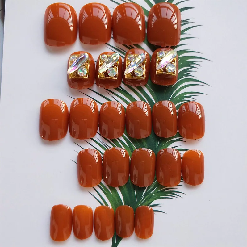24pcs Faux Nail 3D Color Pumpkin Wedding False Fake Nail Bridal Nails Care LDO99