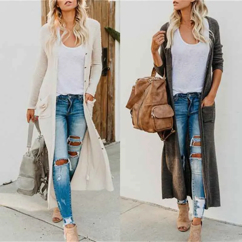 

Button Up Christmas Knitwear Long Cardigans Tops Women Pockets Sweaters Shirts Jumper Cardigan Outwear Lady Coat Pull Femme