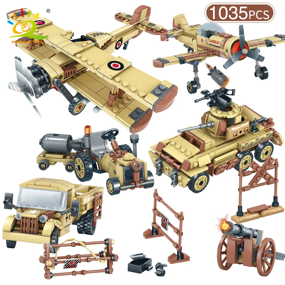 

Army Trucks Plane Building Blocks set Compatible legoingly Military WW2 Soldiers weapon DIY Bricks Educational Toys for Children