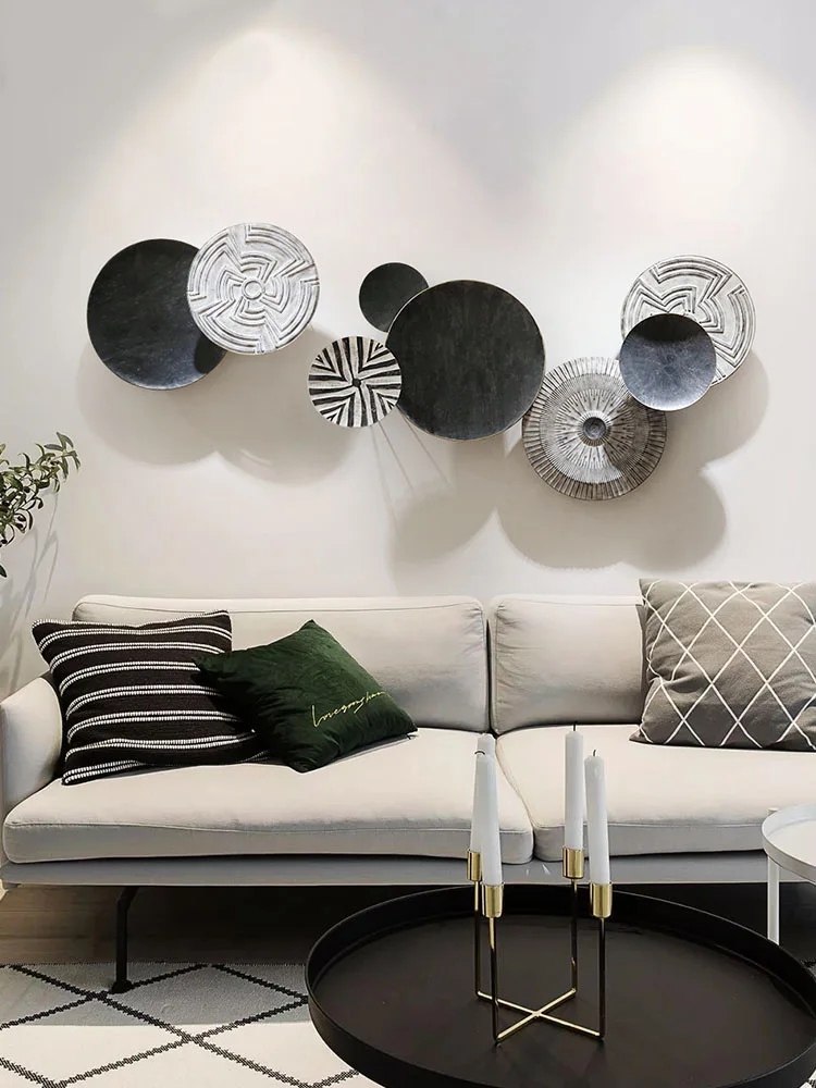 

French simple three-dimensional wall decoration wall hanging old style wrought iron living room sofa background