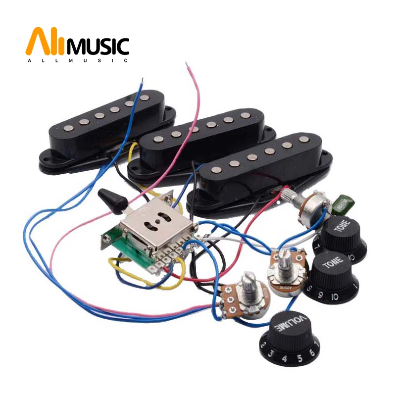 Электрогитары пикап предварительно смонтированный монтажный жгут 5-позиционный переключатель 2T1V SSS Пикап для ST Электрогитары черно-белый