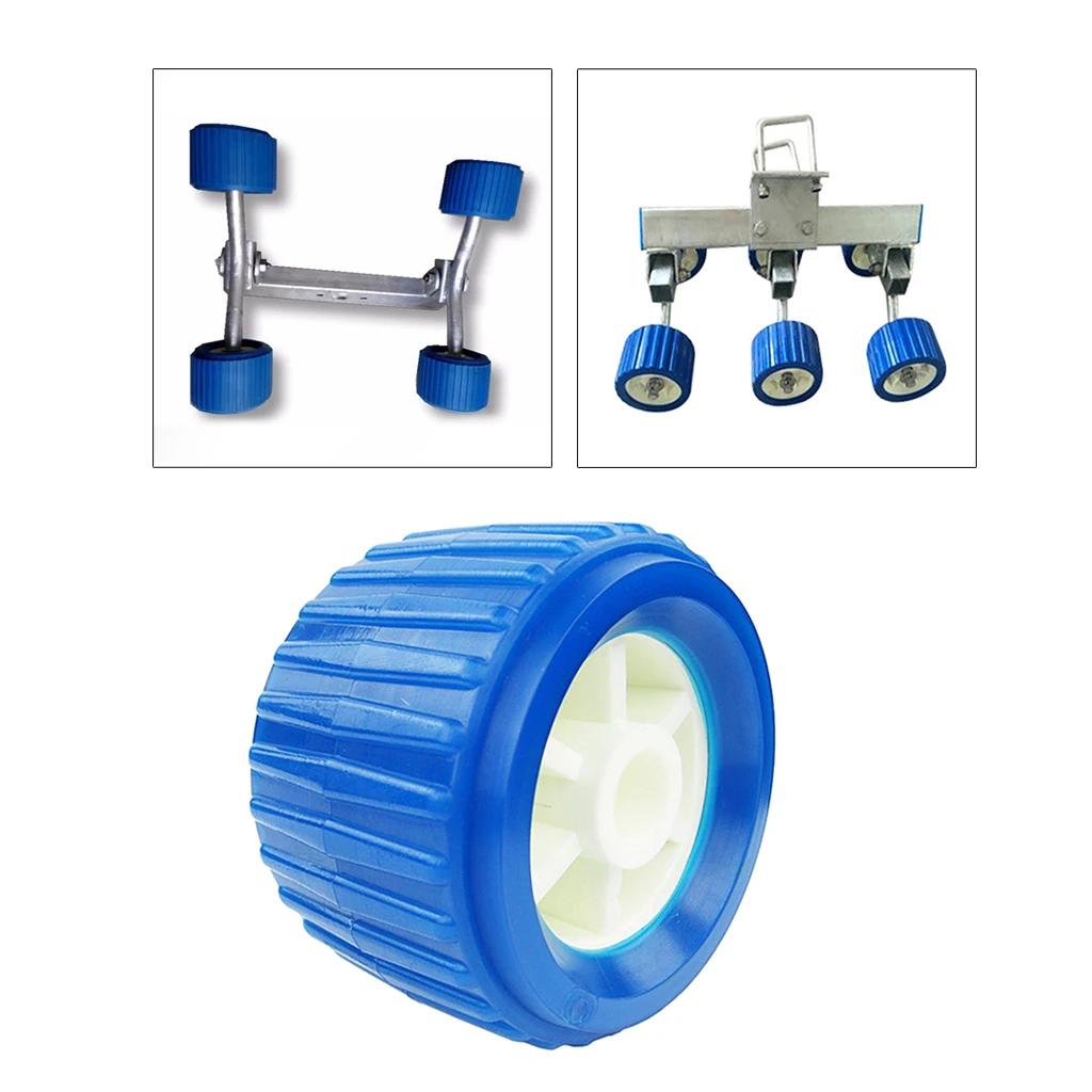 4 Pack Marine Ribbed Wobble Rollers – 108x75x19mm PP Boat Trailer Rollers | High Temp Resistant, Blue, For Boat Loading
