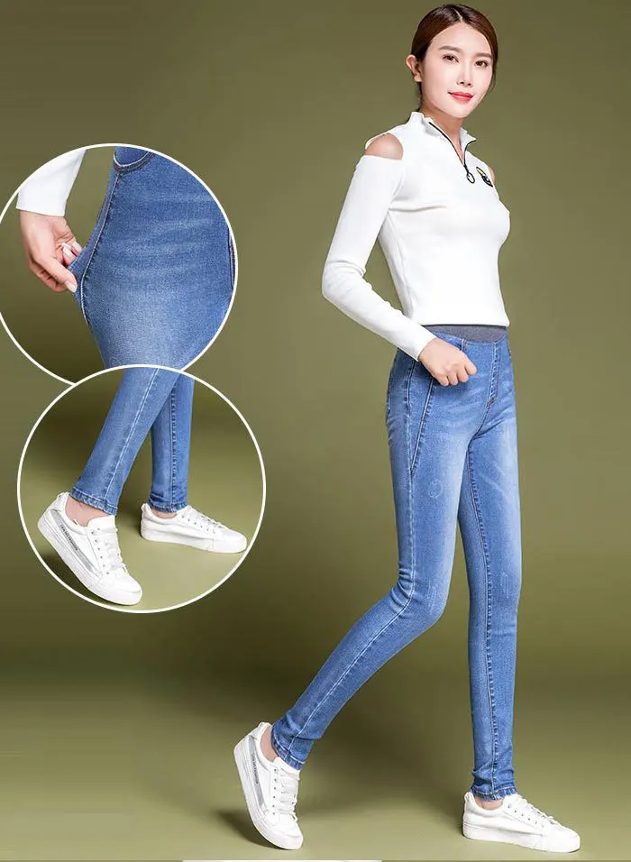 Skinny Jeans Woman Large Size Women Jeans Autumn Winter Stretch Jeans Push Up Jean Femme Big Plus Size 38 Black Gray