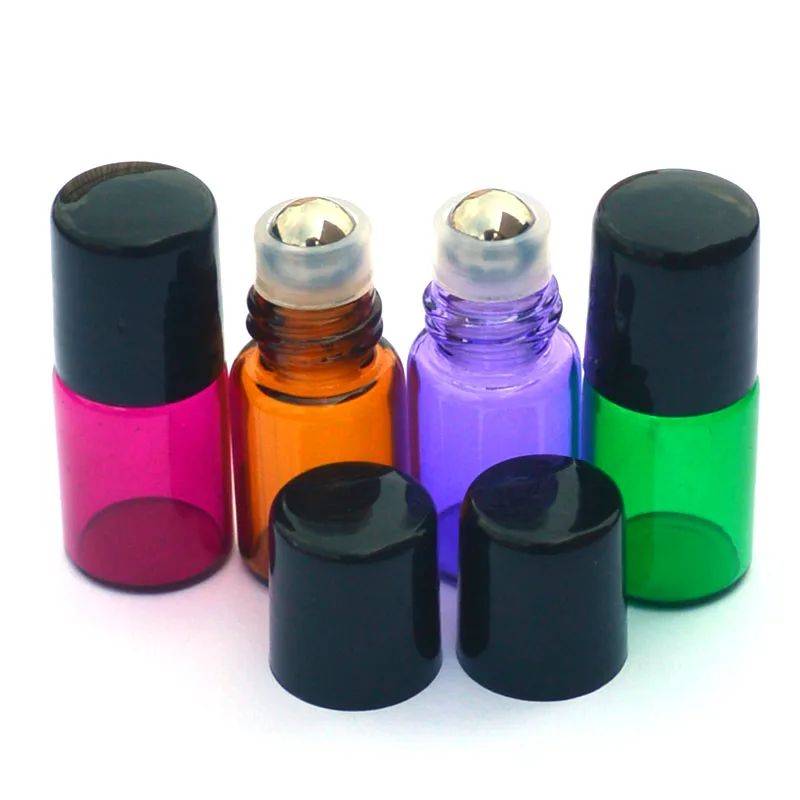 

20pcs Empty Perfume Sample 2ml Bottle Fashion Colorful Roller On Essential Oil 2ml Glass Bottle With Black Plastic Cap