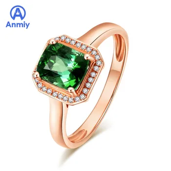 

Anmiy New High-end 18 k Rose Gold Square Green Tourmaline Color Treasure Open Ring Female