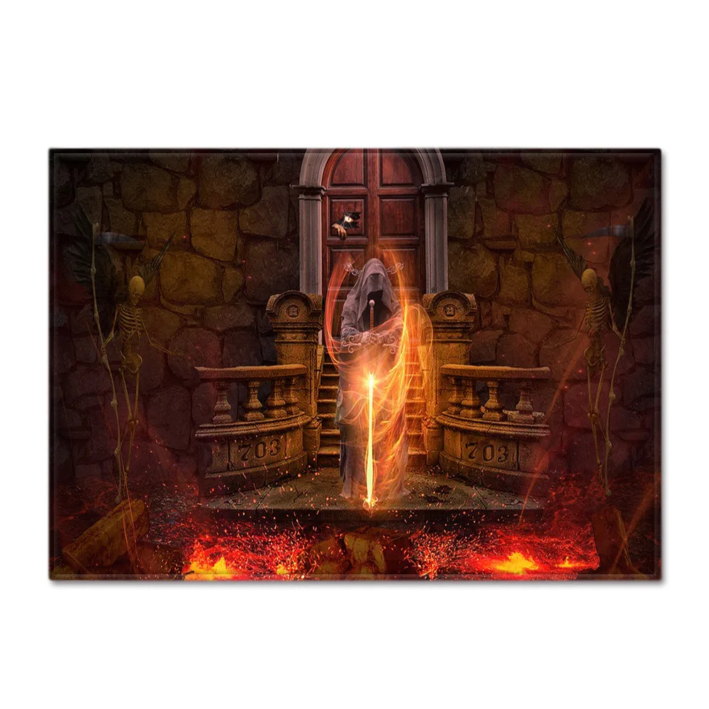 Halloween 3D Terror Skull/Mummy Pattern Carpets for Living Room Skull Printed Mat Flannel Memory Foam Halloween Party Area Rugs
