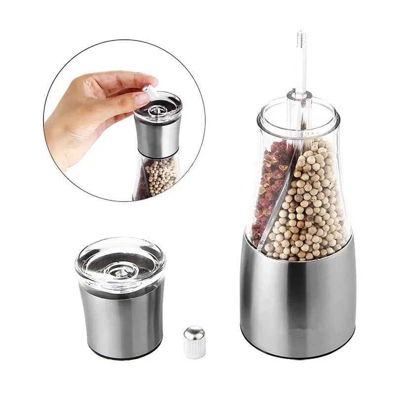 Pepper Grinder with Light - Battery Operated Pepper or Salt Mill -  Stainless Steel - Easy Grip - Easy to Use - Sleek Modern Design, Adjustable