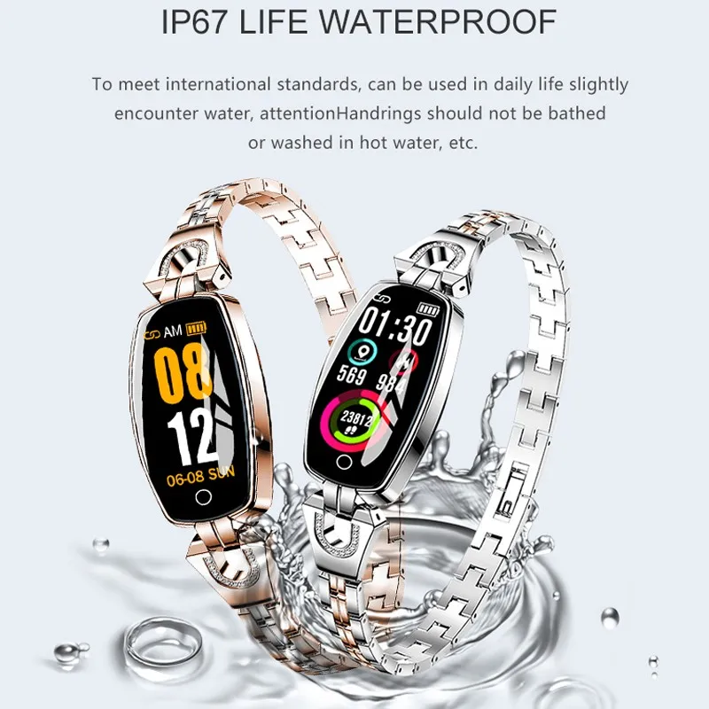 Женские Смарт-часы, пульсометр для фитнеса, монитор артериального давления, умный браслет для женщин, водонепроницаемый, приложение, напоминание, умный браслет для женщин H8