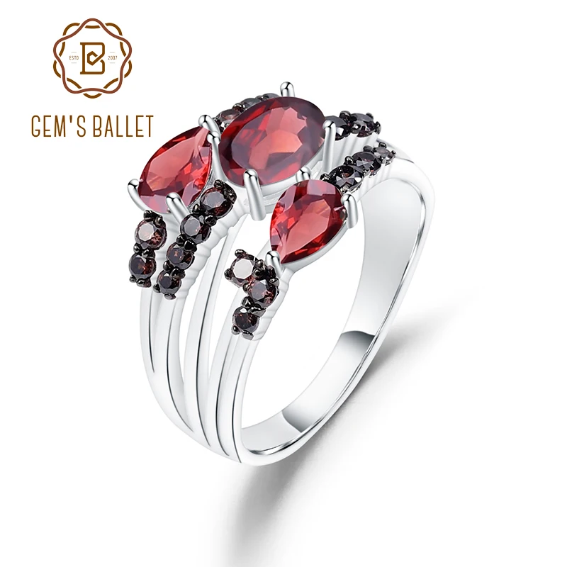 GEM'S BALLET 1.95Ct Natural Red Garnet Gemstone Wedding Band Rings 925 Sterling Silver Birthstone Ring For Women Fine Jewelry |