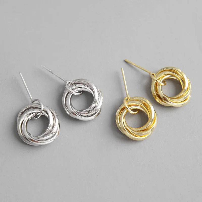 

XIHA Genuine Pure 925 Sterling Silver Earring Small Stud Earrings Silver Multi Layer Twist Round Female INS Personalized Jewelry