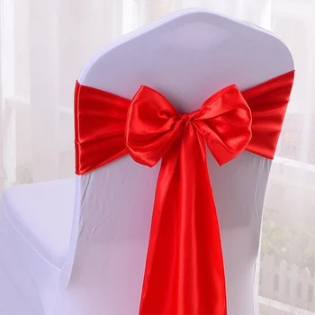 

5pcs Wedding Chairs Knot Cover Decor Satin Bow Tie Chair Sash Belt Chair Ties For Wedding Hotel Banquet Party Chair Streamer