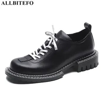 

ALLBITEFO large size:35-42 genuine leather low-heeled comfortable casual women hsoes thick heels office ladies shoes women heels