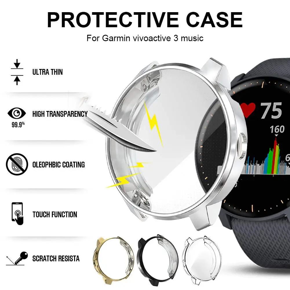

Smart Watch Protector Case TPU Plated Protector Rugged Cover All-Around Protector Cover Scratch-Proof For Garmin Vivoactive 3